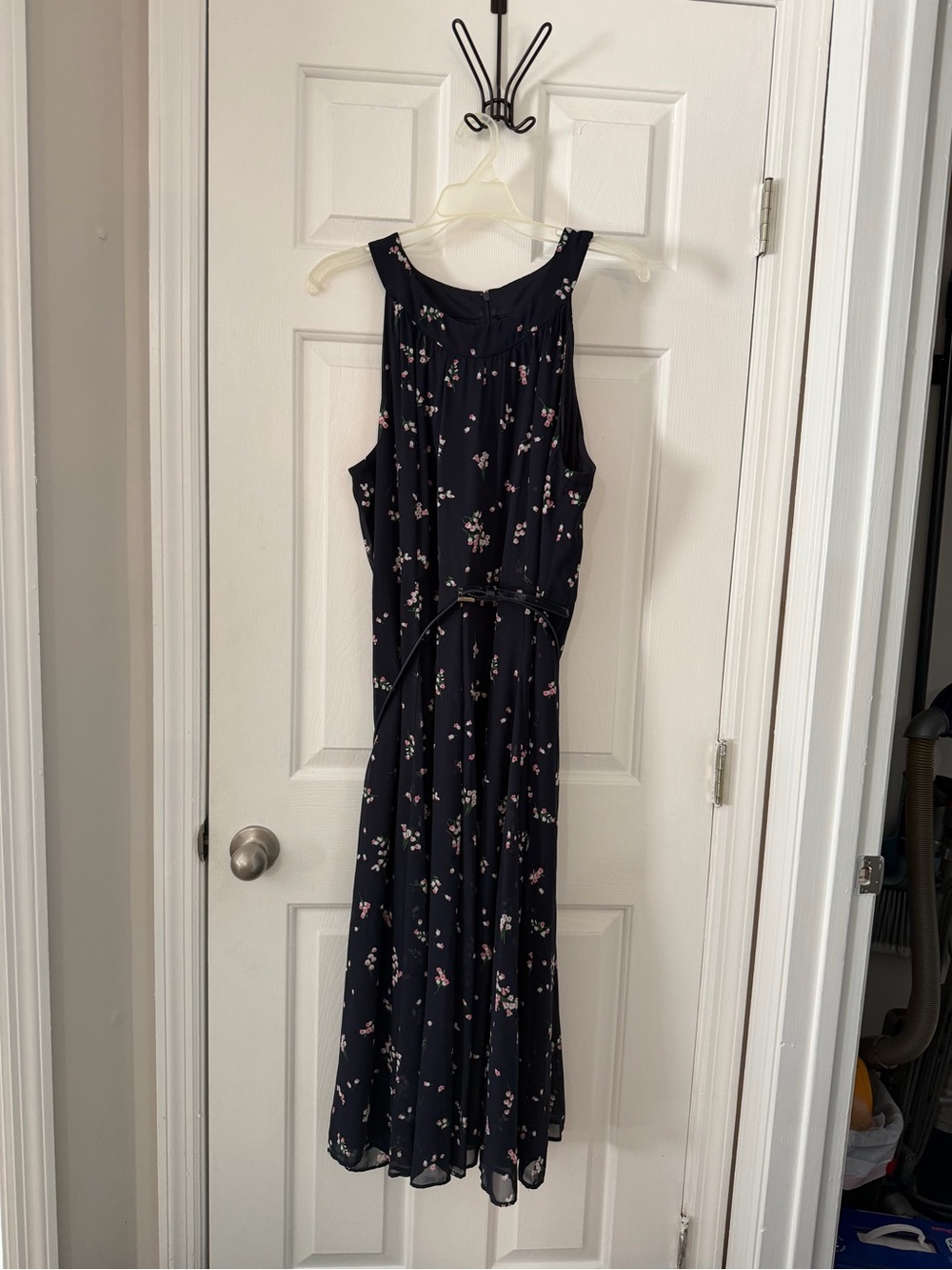 Tommy Hilfiger Navy Dress with Pink Floral Print and Belt